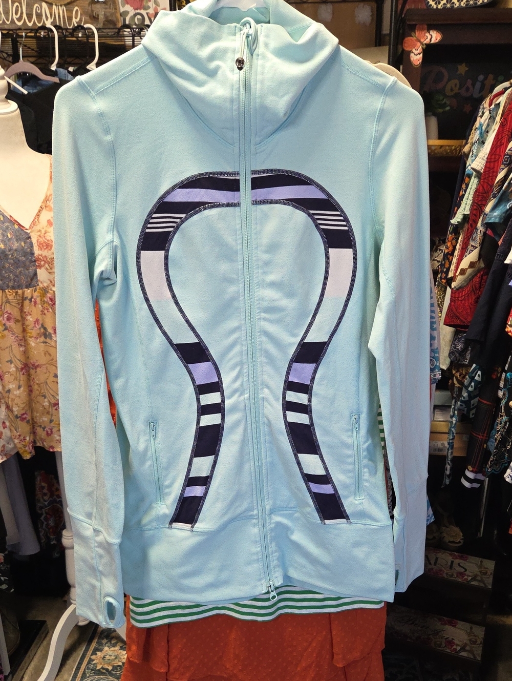 Lululemon In Stride Jacket Discovery Stripe Aquamarine & Navy Stripe Womens Sz 6